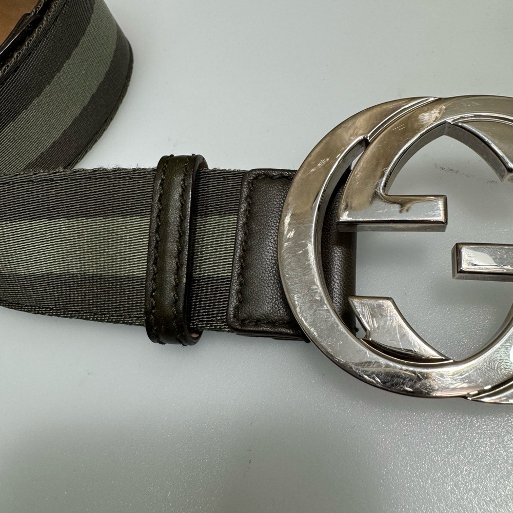 Gucci Green and Silver Belt with GG Logo Buckle 85/34 - Picture 6 of 6